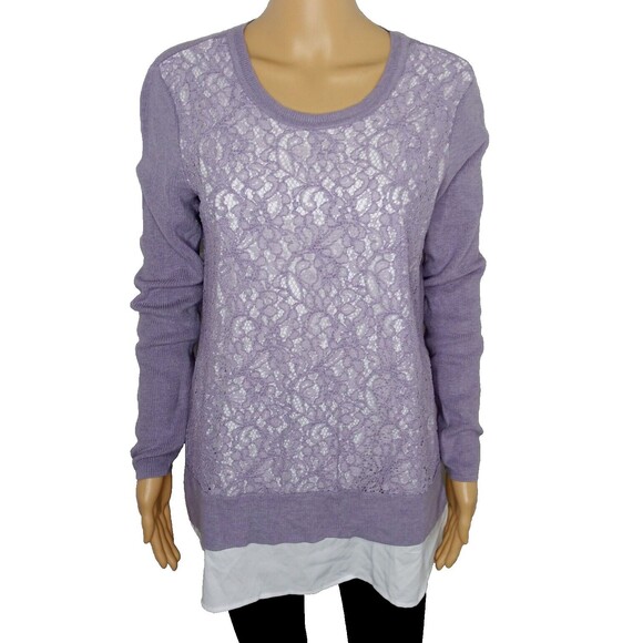 Simply Vera Wang Womens Long Sleeve Casual Top MEDIUM Lace Overlay Front Layered - Picture 1 of 13